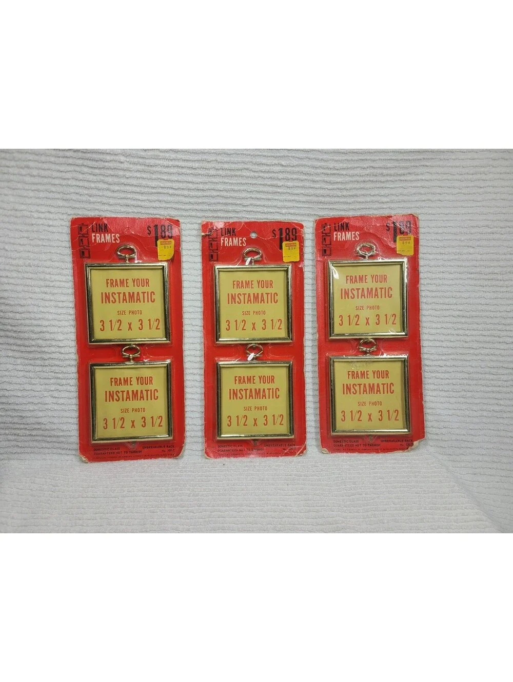 Vtg 70s Photo Frames Instamatic Square Gold Plastic Chain Link NOS On Card